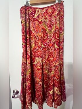Talbots silk paisley print maxi skirt in orange, red, and yellow sz 12 A0067